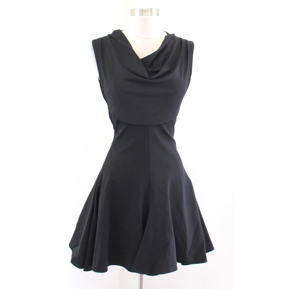 Cushnie Et Ochs Black Cowl Neck Fit and Flare Cocktail Party Mini Dress Size 0